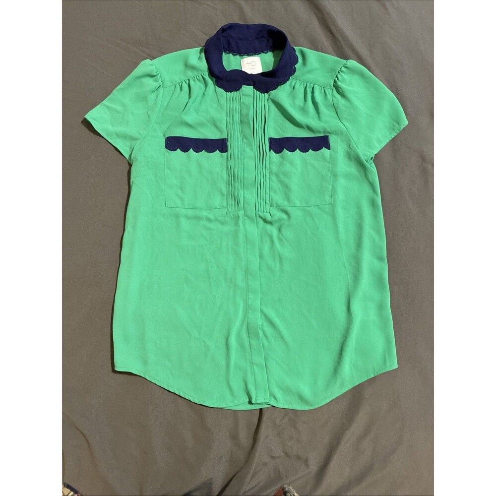 HD In Paris Anthropology Short Sleeve Green Womens Shirt Size 6